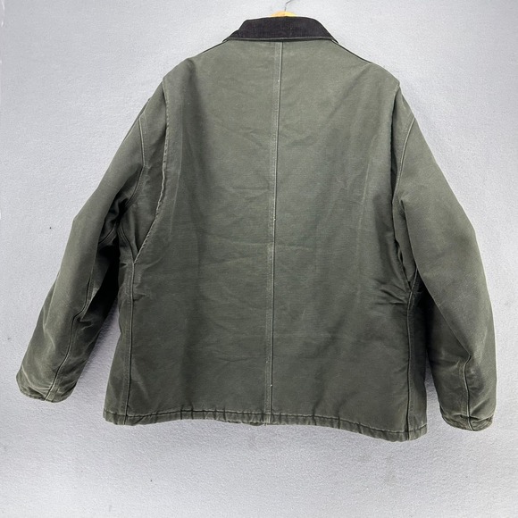Y2K Carhartt Arctic Jacket Quilt Lined Corduroy C26 MOS Moss Green 2XL Heavy - Picture 2 of 11
